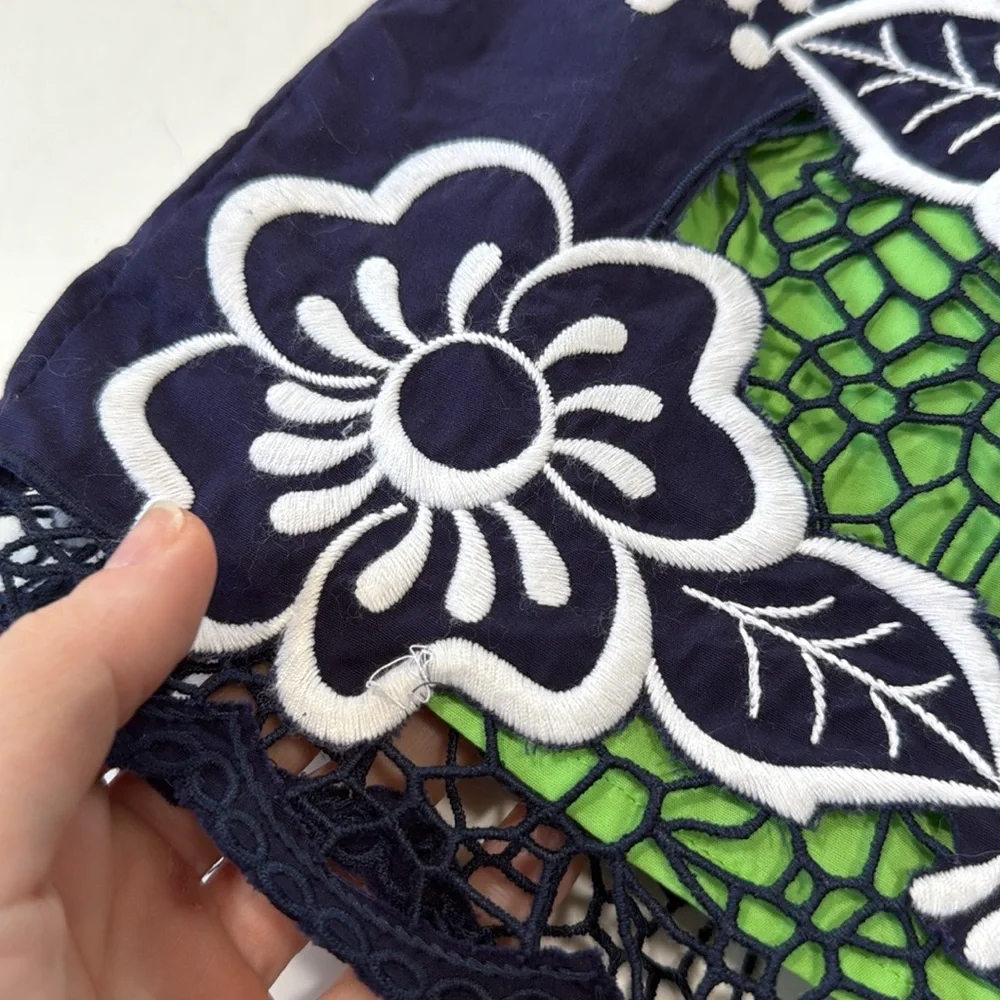 Lilly Pulitzer Sylvie Shift Dress Sleeveless Navy Blue Green Flower 0